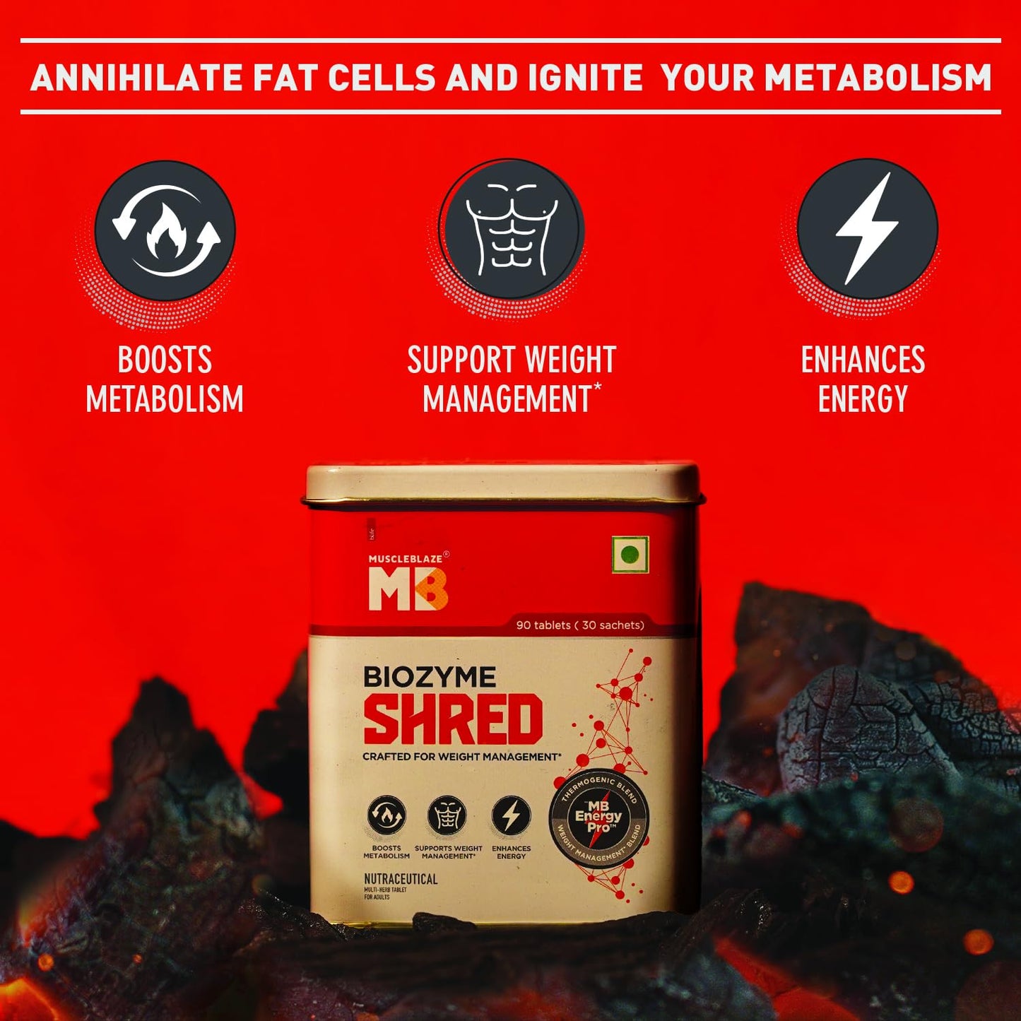 MuscleBlaze Biozyme Shred, 90 Tablets, with Thermogenic, Metabolism, Weight Management, Carbohydrate Blocker and Diuretic Blends & MB Energy Pro | Supports Weight Management & Boosts Metabolism