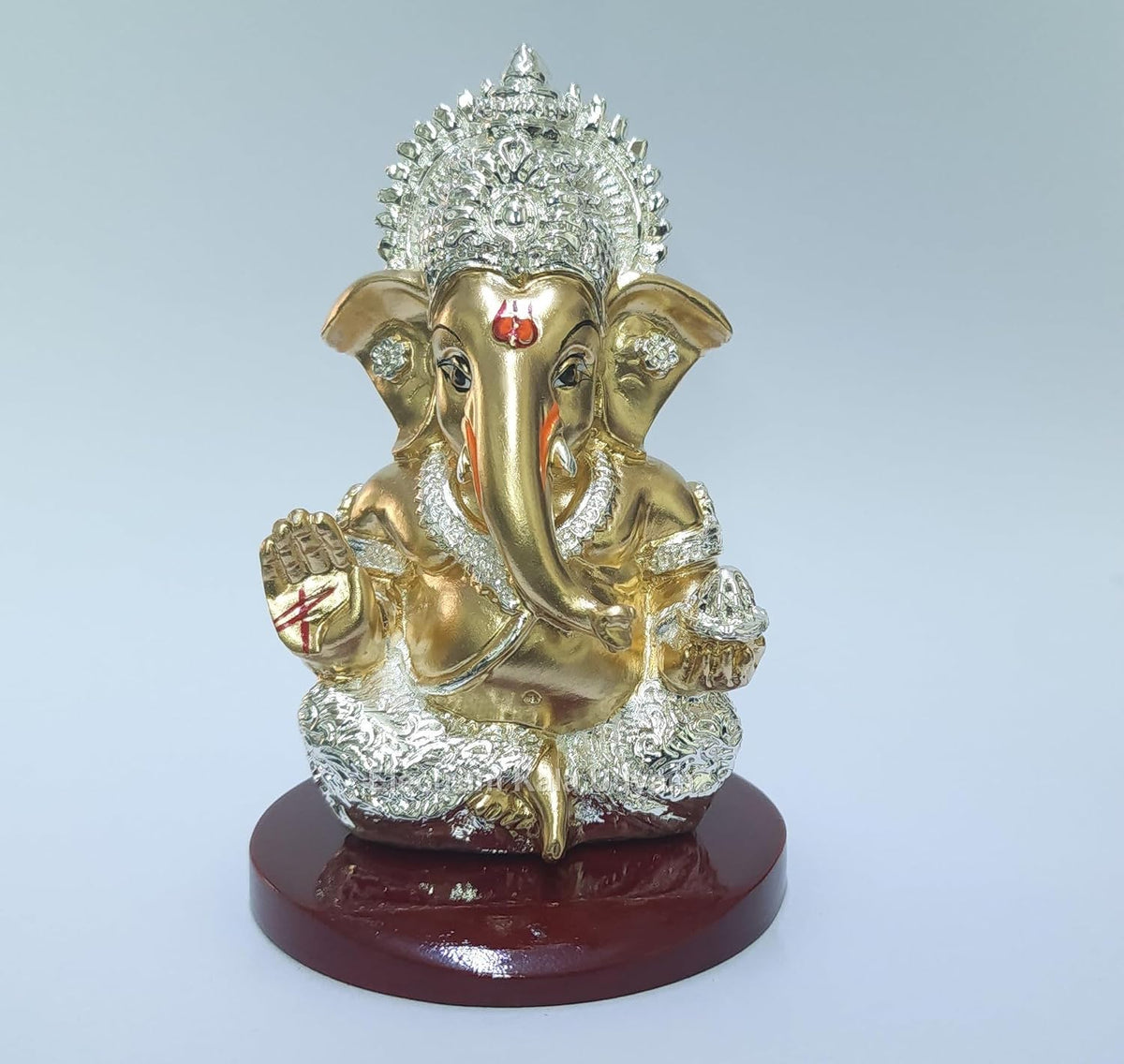 Handcrafted Poly Resin Ganesha Statue with Base - Perfect for Car Dashboard, Office Desk, Shelves, and Home Decor - Ideal Housewarming Gift! (MUKUTGOLD-SIL-ANTIQUEMDF 3" 5)