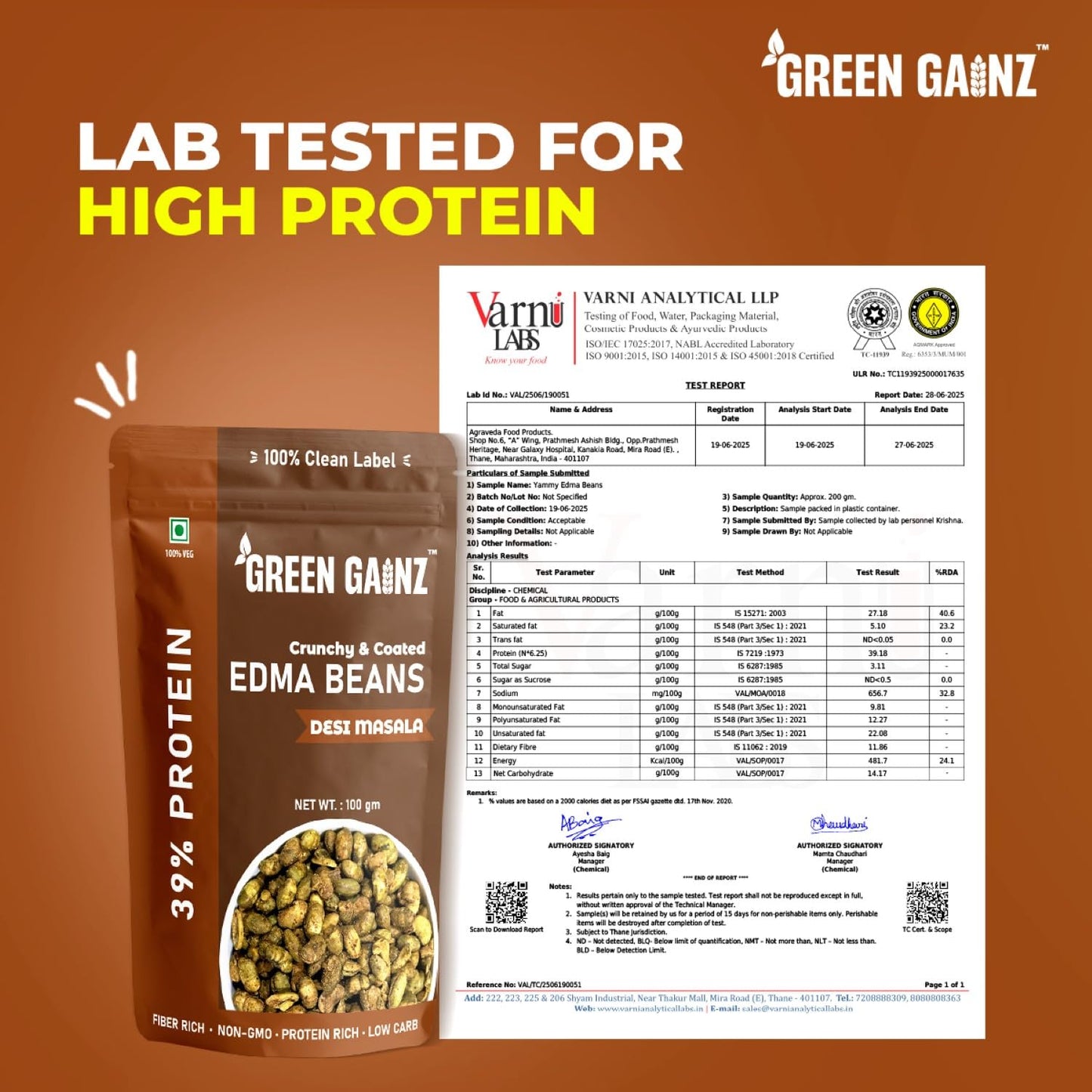 Green Gainz Roasted Edamame New Desi Masala Flavour | Healthy Namkeen Snacks | Protein Rich Snacks | High Protein Clean Label | Protein Rich Namkeen | No Palm Oil (pack of 1-100gm each)