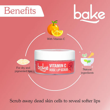 BAKE Vitamin C Lip Scrub | Lip Lightening Scrub for Dark Lips Exfoliation | For Hyperpigmented Lips, Dehydrated Lips, Flaky Lips & Chapped Lips | For Men & Women | 25g