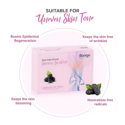 Raaga Professional Fairness Facial Kit | Infused with Alp Rose Stem Cells & Mulberry | Instant Glow & Skin Brightening | 61g