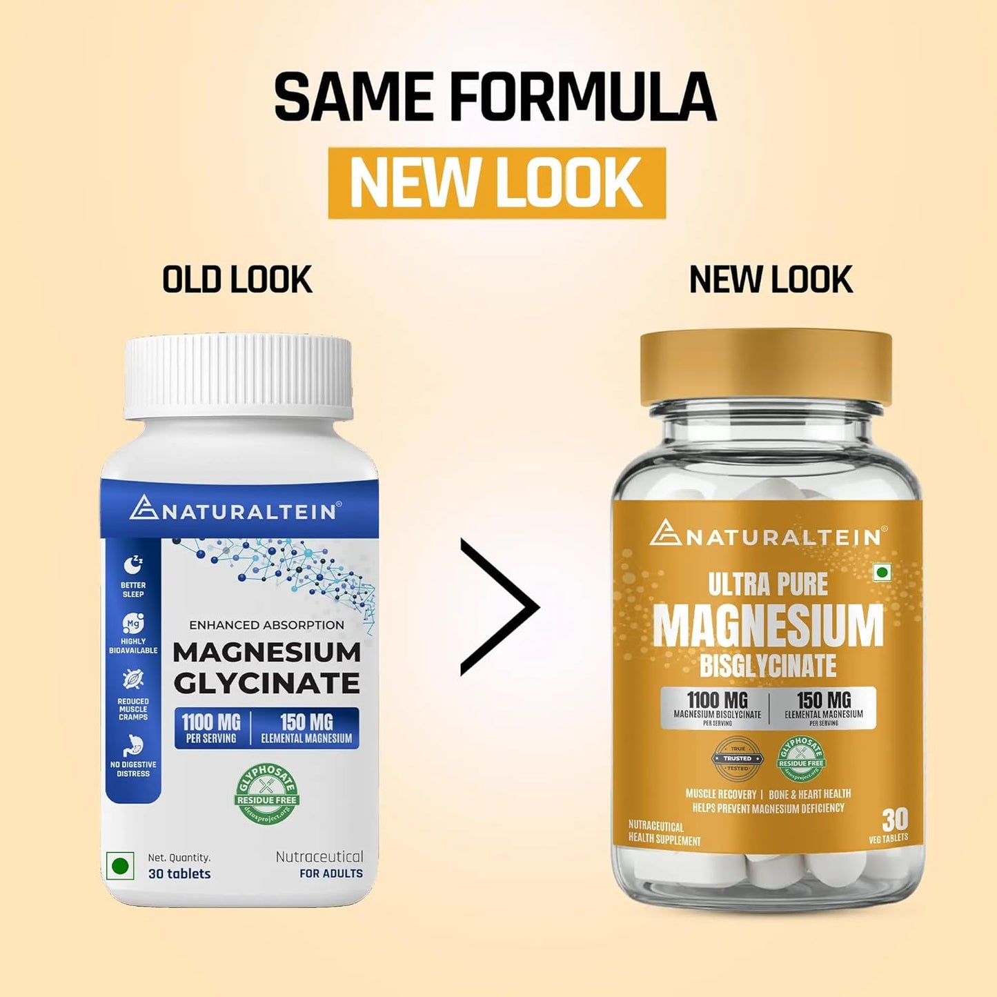 Naturaltein Magnesium Glycinate 1100mg (150mg Elemental) | Chelated High Absorption Magnesium | Supports Sleep Quality & Normal Muscle Function | Glyphosate Tested | 30 Tablets