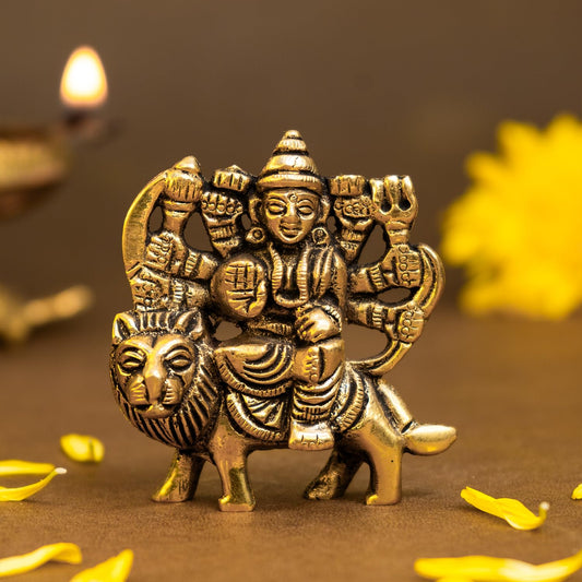 100% Pure Brass Durga Maa Idol | Durga MATA Murti for Home Decor & Puja Room | MATA Rani Murti for Office Desk | Maa Durga Idol for Gift