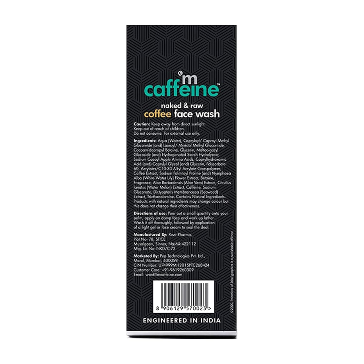Back view of a black face wash packaging with text and branding on a white background