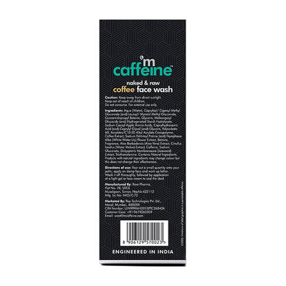 Back view of a black face wash packaging with text and branding on a white background