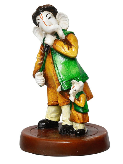 Handcrafted Polyresin Lord Ganesha Idol Singing With Mushak Statue Decorative Showpiece Perfect For Music Lovers, Home Decor, Living Room, Office Desk, Pooja Room- Gift For Hindu Festivals