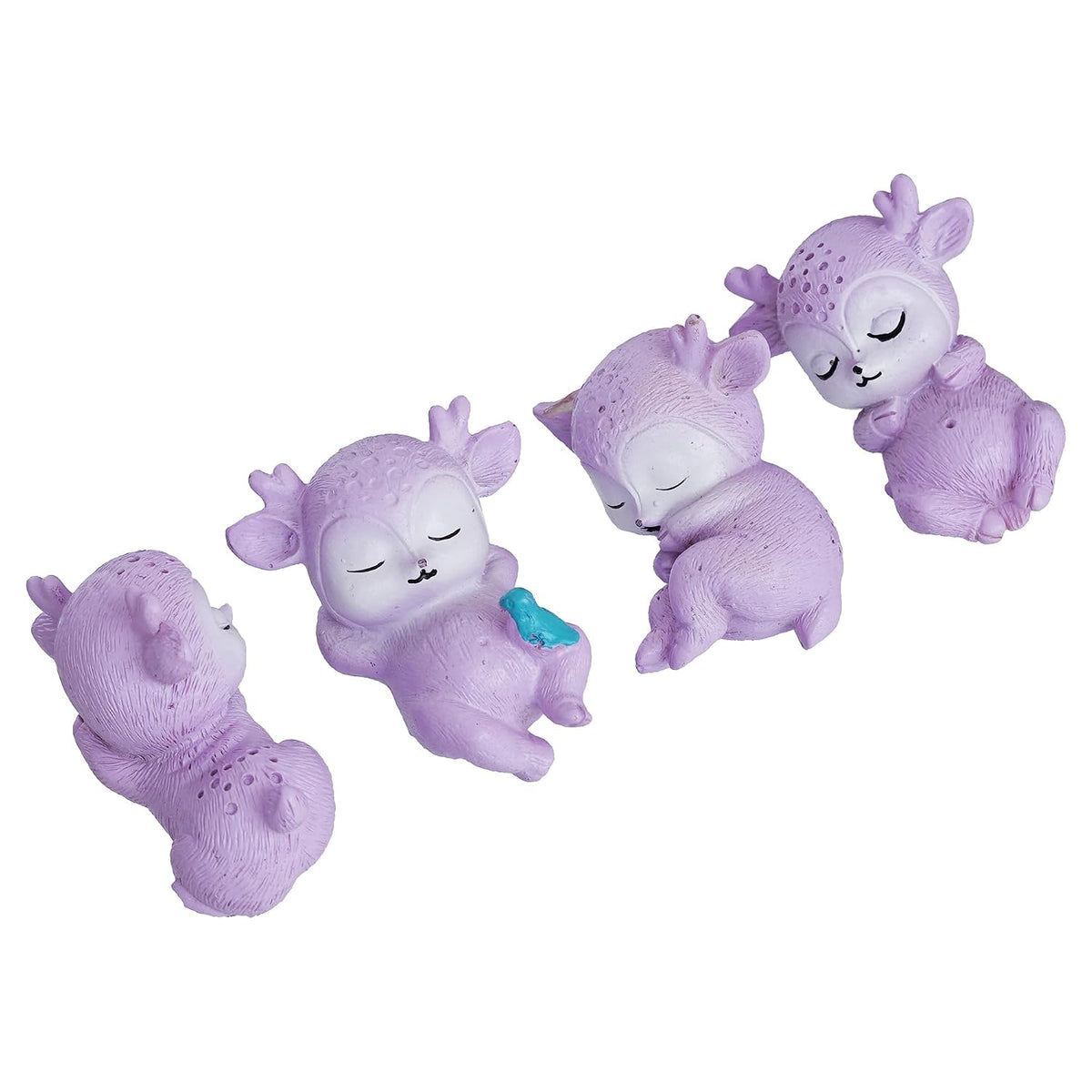 Set of 4 Miniature Cute Sleeping Deer Statues Animal Figurines Decorative Showpiece (Resin) Home Decor Valentine Gift for Girlfriend Boyfriend Husband Wife Valentine Day Decoration Items