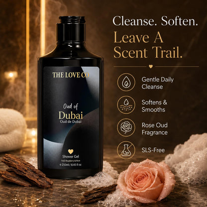 THE LOVE CO Oud of Dubai Body Wash 250ml | Luxury Oud Shower Gel for Men & Women | Hydrating Body Cleanser with Niacinamide & Shea Butter | Paraben Free Daily Bath & Shower Gel