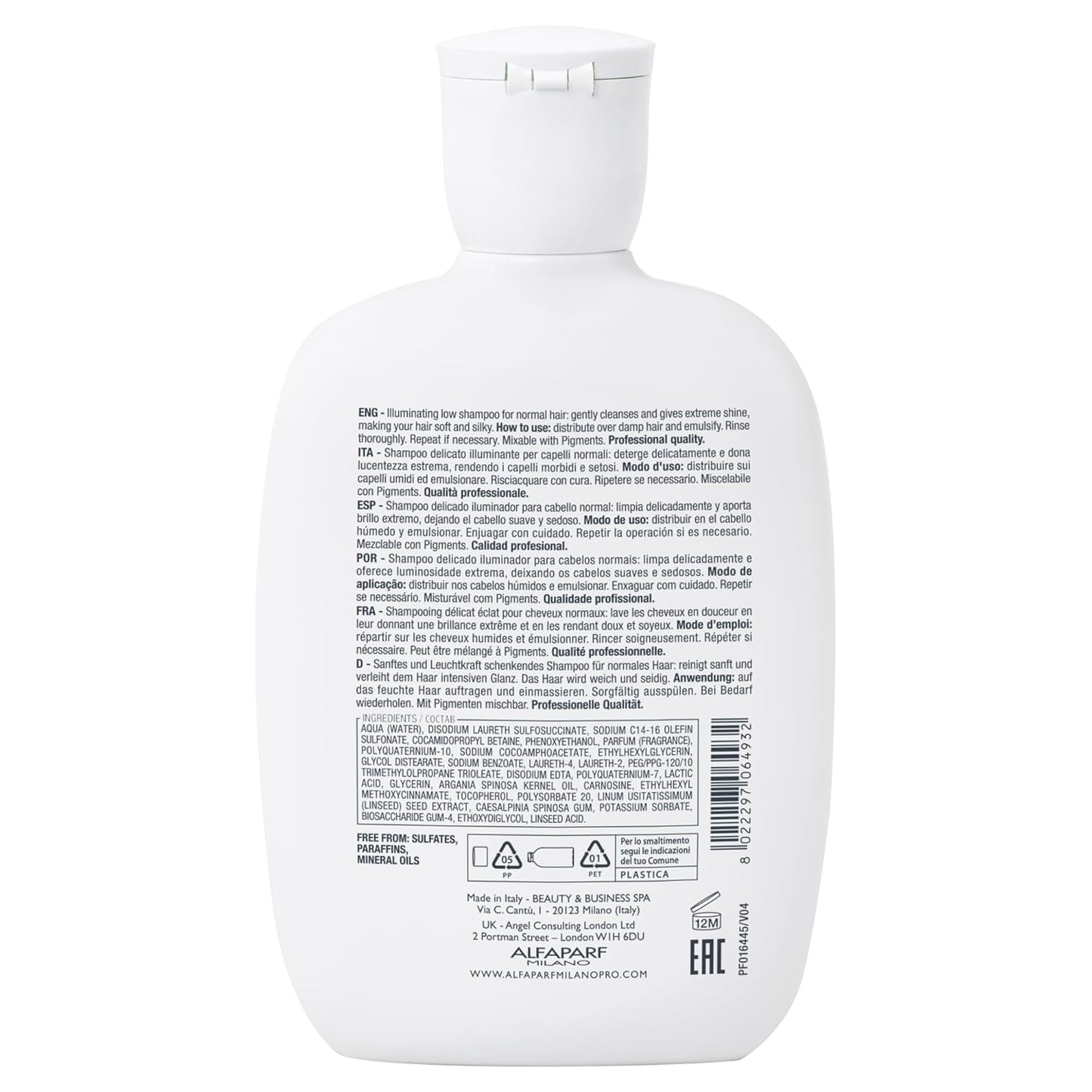 Alfaparf Milano Professional Diamond Shampoo -For INSTANT SHINY HAIR - Normal Hair, Adds Radiance - Sulfate, Paraben and Paraffin Free, Safe for Color Treated Hair, Professional Salon Quality - 250ml