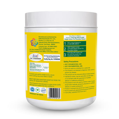 Pro360 WeightGainer Pro High Protein and Carbohydrates Powder – Calorie Rich Complete Nutritional Supplement – Triple Protein Formula with Vital Nutrients for Men, Women – Chocolate Flavour – 250g