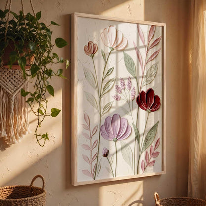 Floral Laef Wall Art Home Decoration | Aesthetic Paintings With Frame For Living Room Bed Room Hotel Wall Decor Digital Reprint (19x25 inch)
