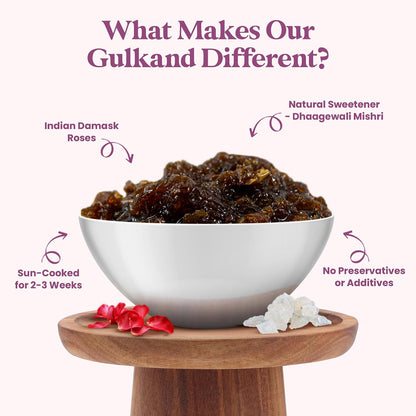 VANALAYA Natural Gulkand Rose Petal Jam - Traditional Ayurvedic Sun-Cooked Damask Rose with Cardamom - Natural Rose Gulkand 300g
