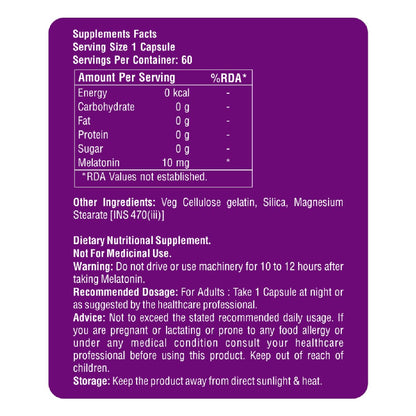 Supplement label with purple background and white text