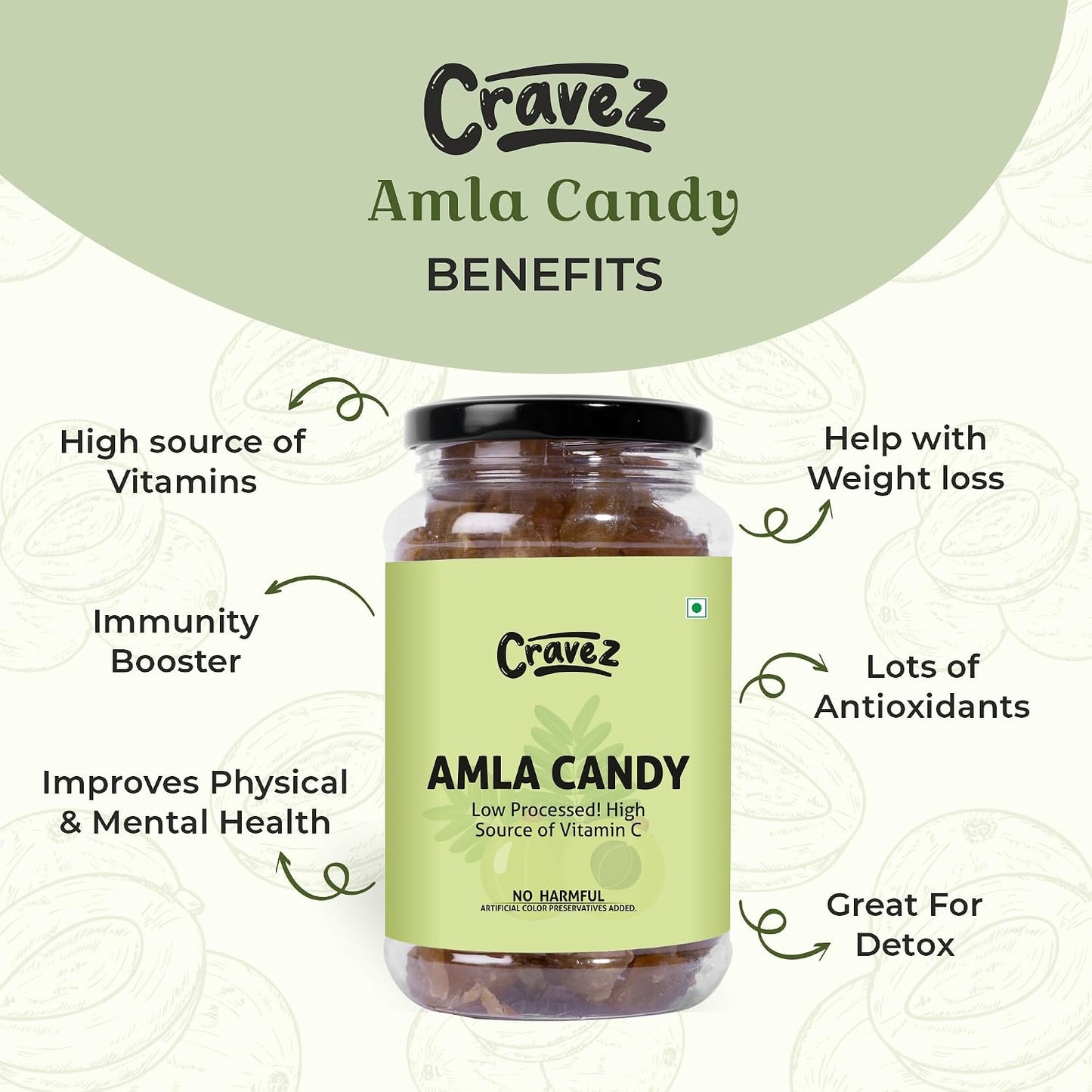 Cravez Dried Amla Candy | Export Quality Aamla | 300 Gram | Low Processed Amla |Natural | No Preservative | No Artificial Colour Used