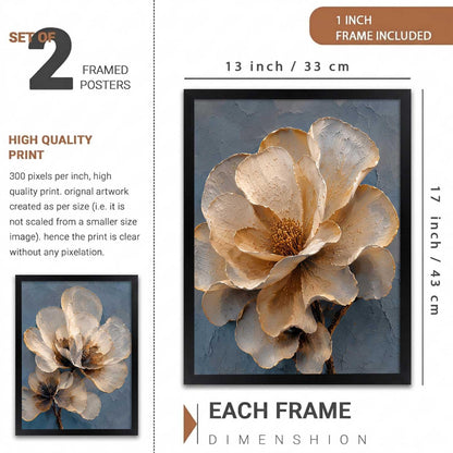 2 Piece Framed Wall Art Set, 3D Textured Floral Botanical Painting, Modern Abstract Flower Wall Decor for Living Room Bedroom Dining Room Office, Ready to Hang, Ideal for Housewarming Gift (design 1, 13X19, Black)