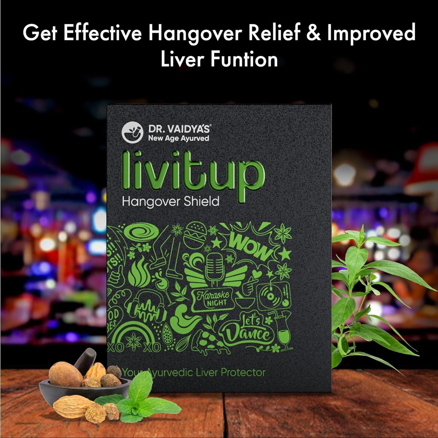 Dr. Vaidya's Livitup | Hangover Shield & Liver Protector | Helps Prevent Acidity, Nausea & Headache | Kalmegh Ghan & Arogyavardhini Rasa | (6 Capsules) Pack Of 5
