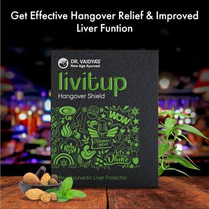 Dr. Vaidya's Livitup | Hangover Shield & Liver Protector | Helps Prevent Acidity, Nausea & Headache | Kalmegh Ghan & Arogyavardhini Rasa | (6 Capsules) Pack Of 5