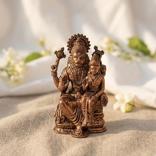 Pure Copper Narasimha Lakshmi (Laxmi) Murti | Handcrafted Copper Idol for Pooja Room, Vastu Decor | Traditional & Auspicious Religious Hindu God Showpiece & Gift Item | 108gm (6x3.5 cm)
