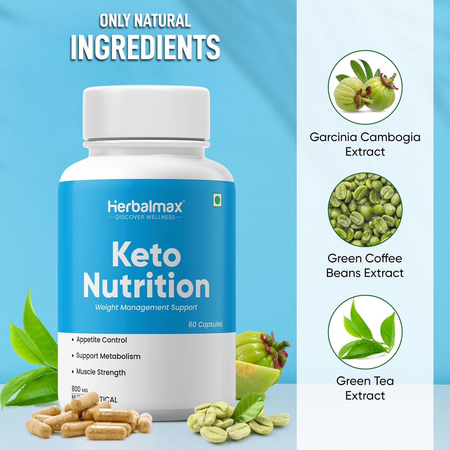 Herbal Max Keto Nutrition Weight Management | Supports Effective Weight Loss, Fat Burning, Belly Fat Reduction, Ketosis & Energy Boost – 60 Veg Capsules | For Men & Women
