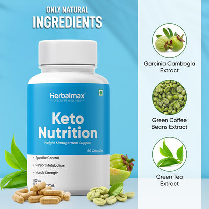 Herbal Max Keto Nutrition Weight Management | Supports Effective Weight Loss, Fat Burning, Belly Fat Reduction, Ketosis & Energy Boost – 60 Veg Capsules | For Men & Women
