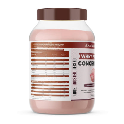 Whey protein concentrate container with label on a white background