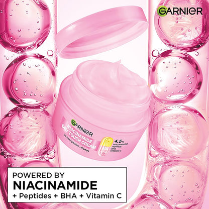 Garnier Fresh & Plump Niacinamide Sorbet Moisturizer Cream, 4.5% Niacinamide + Peptide + BHA + Vitamin C, 9x Lighter Sorbet Texture, For Hydrated and Plump Skin, Suitable for Oily to Normal & Combination Skin, 90g