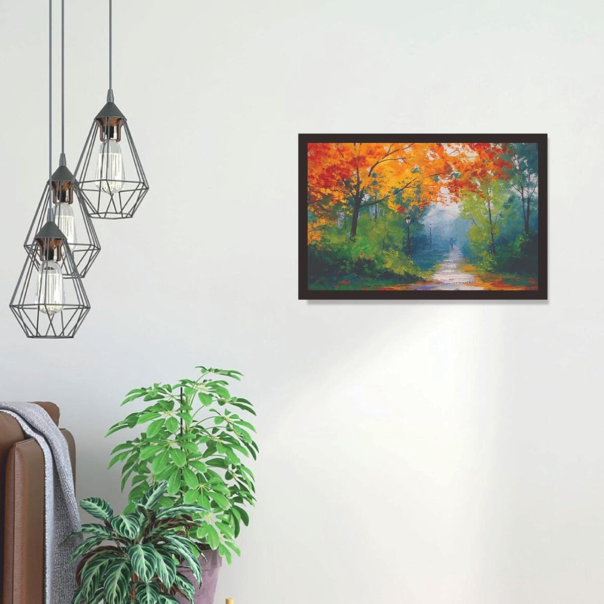 Tree Scenery Framed Photo, Wall Hanging Home Decor Painting for Living Room & Bedroom Decoration (18 x 12 Inch,Paper)