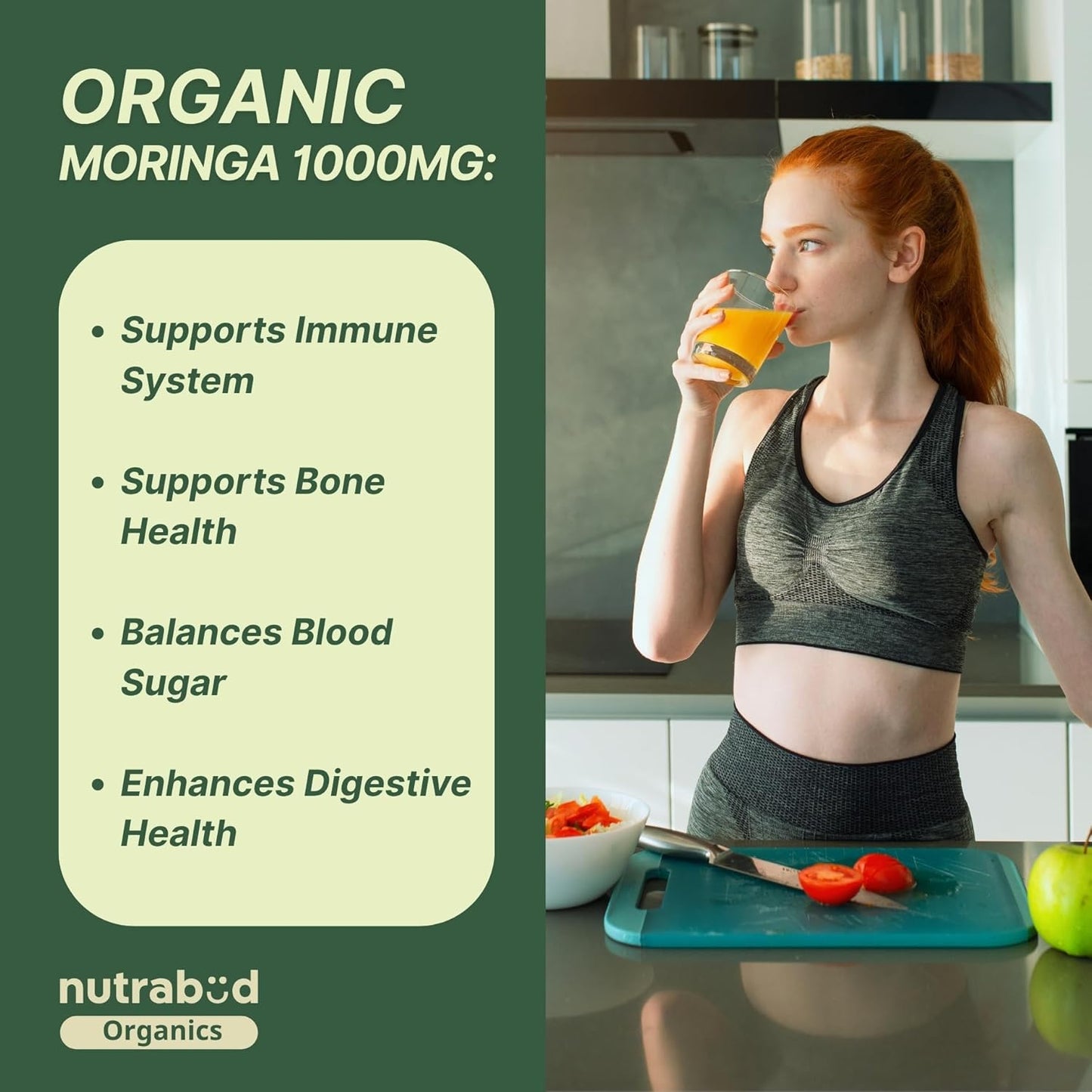 Nutrabud Moringa Tablet 1000mg - 180 Tablets - Moringa Leaves Powder Tablets for Immunity, Digestion & Energy - Certified Organic (180 Count (Pack of1))