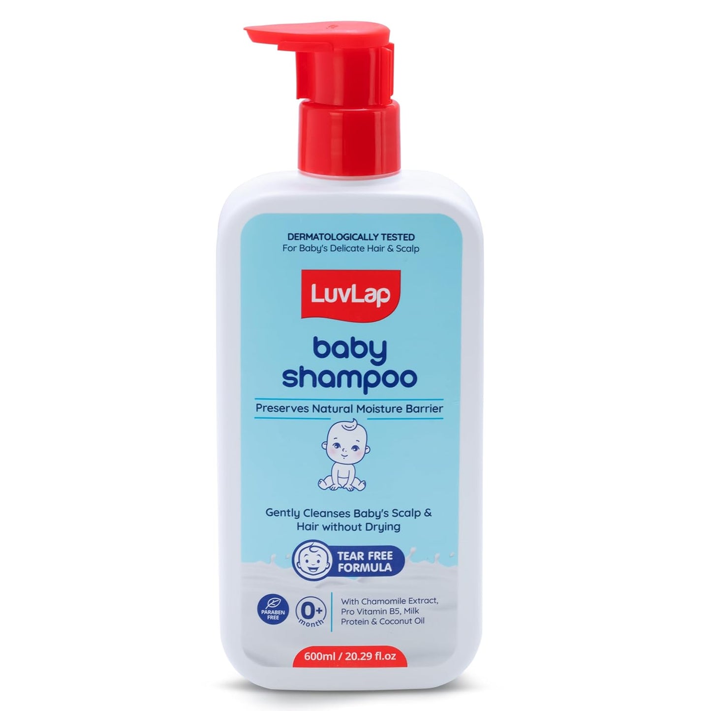 LuvLap Milky Soft Baby Shampoo - 600ml, Tear Free Formula, Ph 5.5,With Milk Protein, Vitamin E & Coconut Oil, Shea Butter & Chamomile, Soft & Shiny Hair, No Paraben, Dermatologically Tested