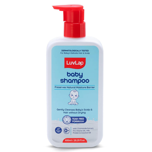 LuvLap Milky Soft Baby Shampoo - 600ml, Tear Free Formula, Ph 5.5,With Milk Protein, Vitamin E & Coconut Oil, Shea Butter & Chamomile, Soft & Shiny Hair, No Paraben, Dermatologically Tested