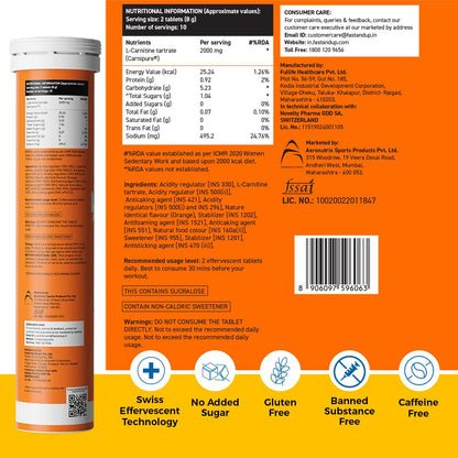 Fast&Up L-Carnitine 2000mg Effervescent Tablets | Premium Carnipure® Carnitine Supplement | Helps Convert Fat into Energy, Supports Weight Loss, Fat Burn & Lean Muscle | Orange Flavour, 20 Tabs (Pack of 3)