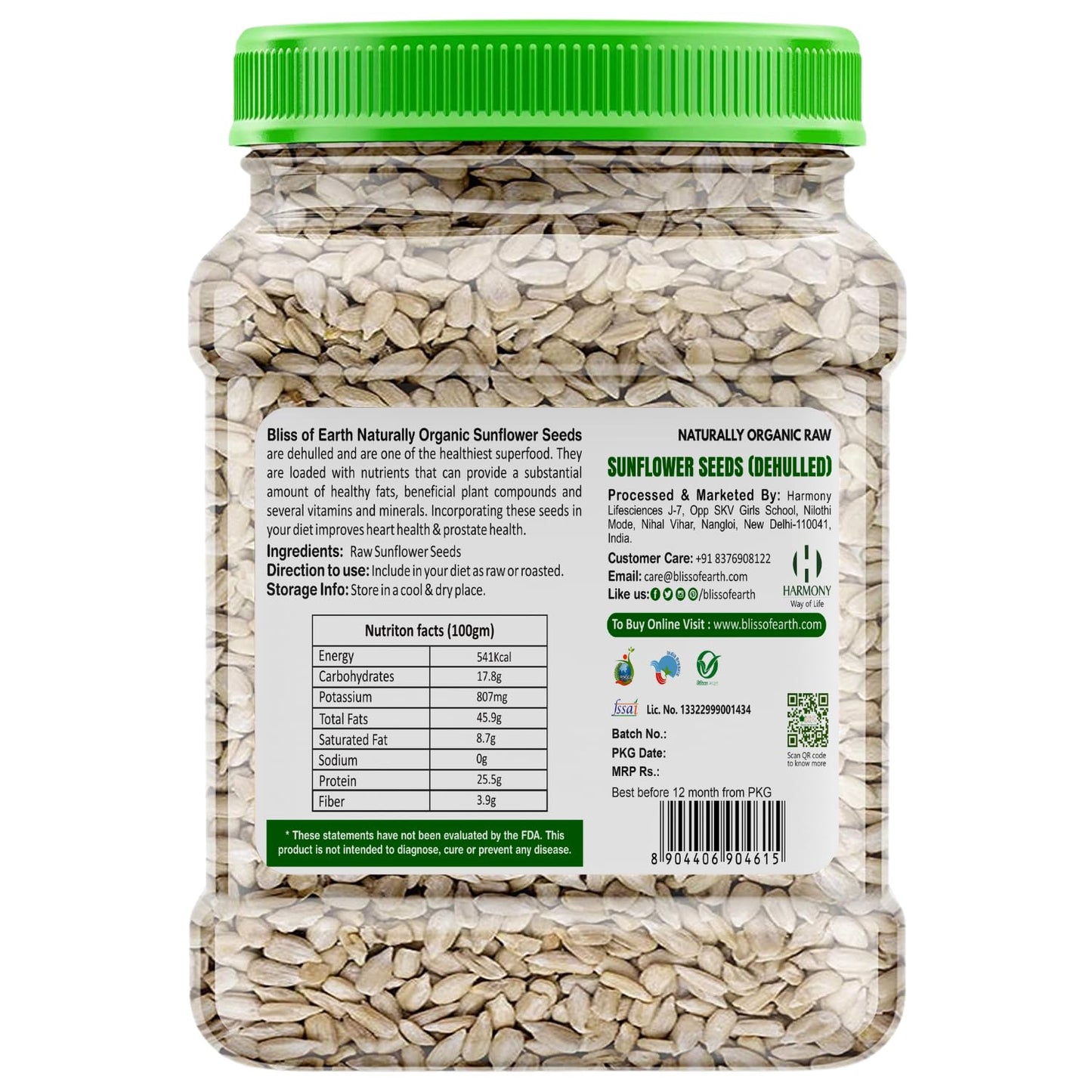 Bliss of Earth Sunflower Seeds- Dehulled Sunflower Seeds for Eating - Natural & Organic Superfood for Snacking - Rich in Fibre & Protein - for Skin & Hair - 600gm