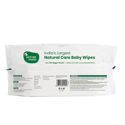 Mother Sparsh Natural Care Baby Wipes I 100% Plant Made Fabric From Forest Land, Fresh + Cleanse (with Cucumber) Plant Powered Wet Wipes For Baby I Cotton Cloth Like Bigger Sheets | 60 Pcs