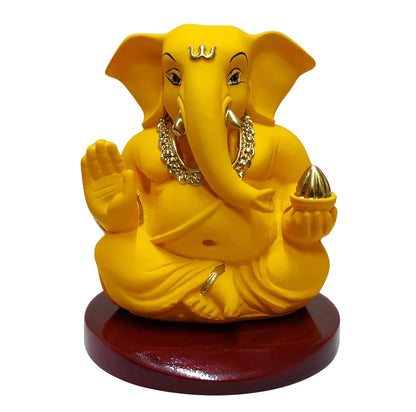 Handcrafted Poly Resin Ganesha Statue with Base - Perfect for Car Dashboard, Office Desk, Shelves, and Home Decor - Ideal Housewarming Gift! (MANGOTERRACOTTAAPPUMDF)