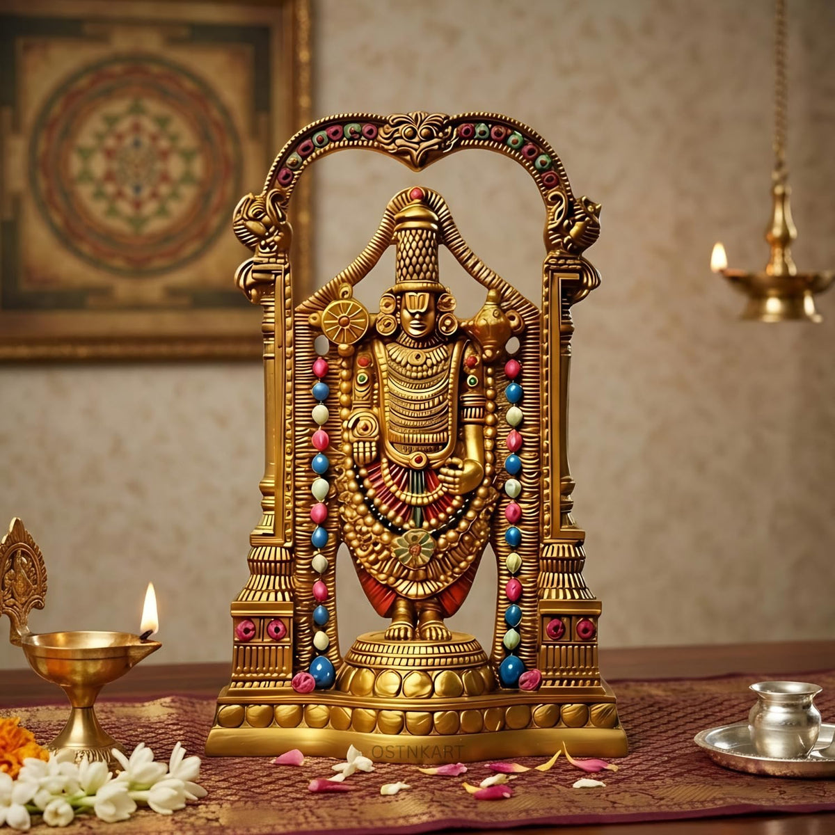 Lord Tirupati Balaji Murti – 8 Inch Golden Polyresin Statue | Handcrafted Venkateswara Idol for Home Temple, Office Desk & Spiritual Gift (Lord Srinivasa Govinda)