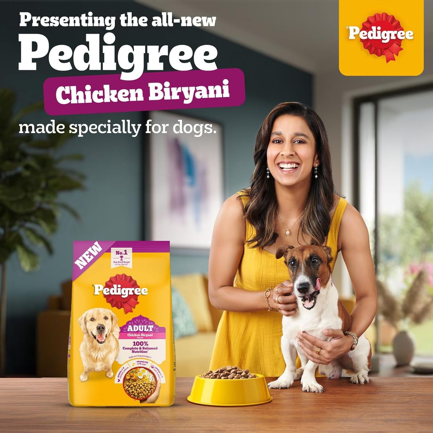 Pedigree Adult Dry Dog Food, New Chicken Biryani Flavour, 1 kg, Protein of 4 Chicken Pieces, Vitamin D3 of 6 Eggs, Calcium of 7 Cups of Yogurt, 100% Complete and Balanced Nutrition