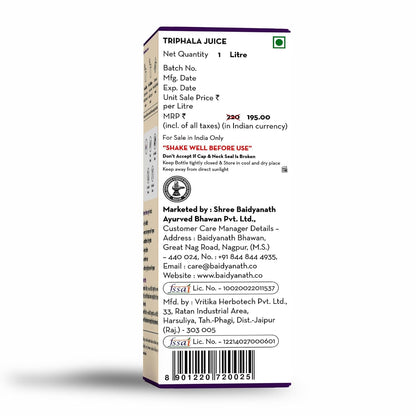 Baidyanath Asli Ayurved Triphala Juice | Ayurvedic, Herbal Laxative - 1 Ltr