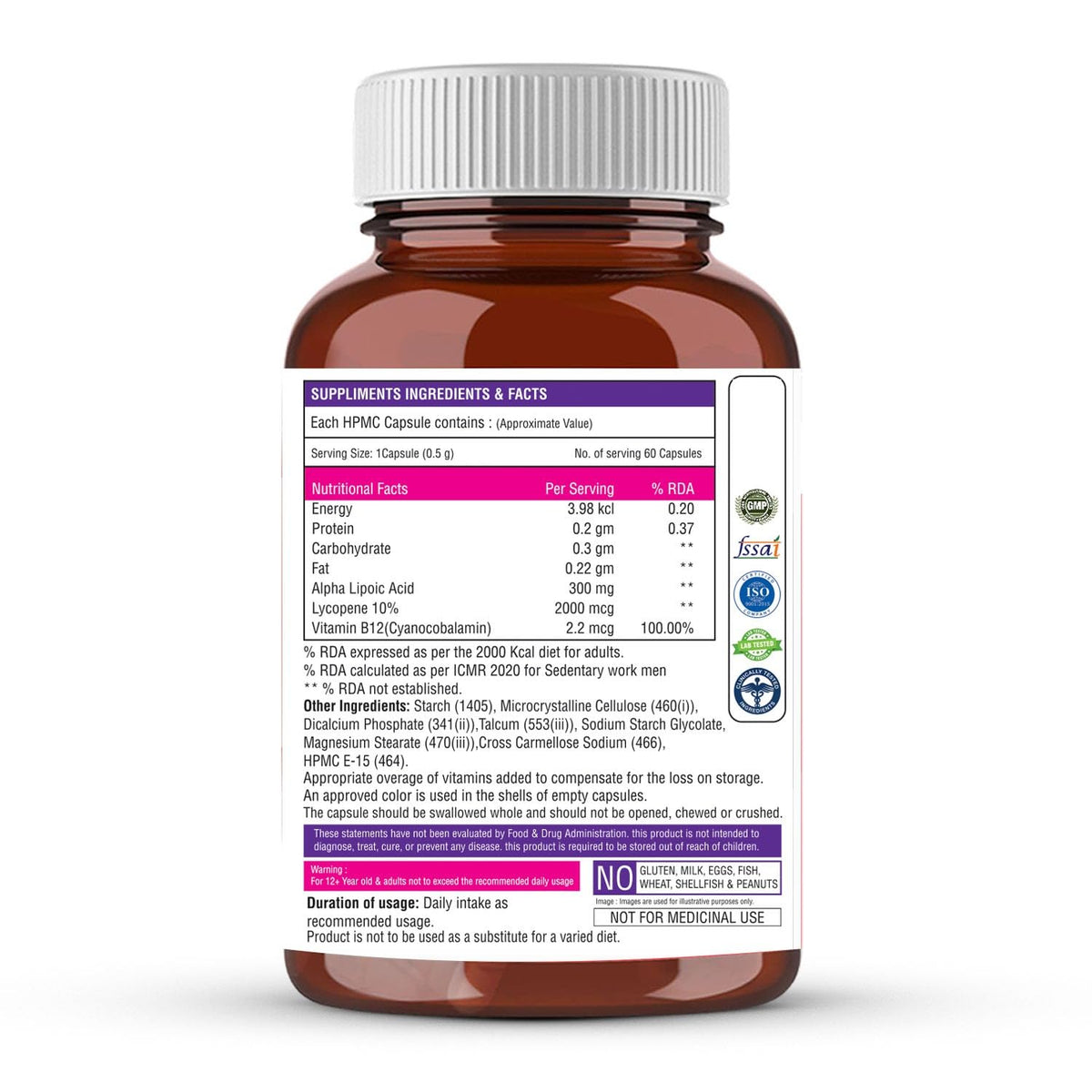 Supplement bottle with label on a white background