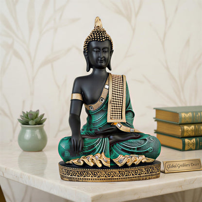 Buddha Idol Statue | Home Decoration Items for Living Room (Green Black)