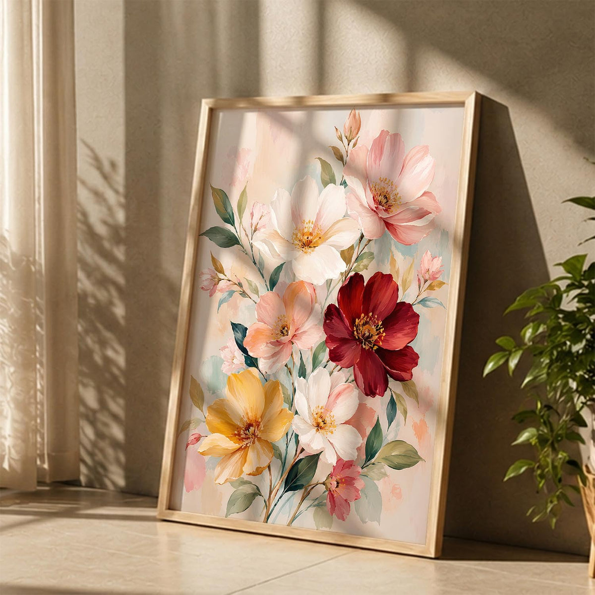 Floral Wall Art Home Decoration | Aesthetic Floral Paintings With Frame For Living Room Bed Room Hotel Wall Decor Digital Reprint Set of 1 (14X20)