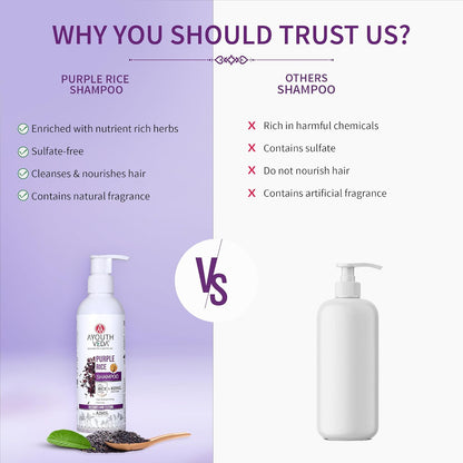 Ayouthveda Purple Rice Water & Kernel Protein Shampoo | With the Goodness of Betel Leaves & Guava Leaves | For Damage & Frizzy Hair | Helps To Restore Hair Texture (Pack of 1; 200ml)
