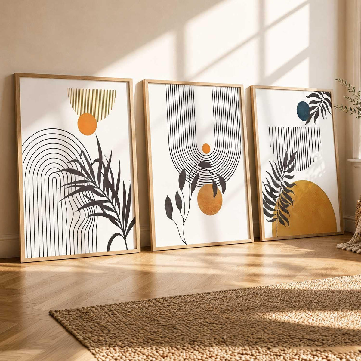 Boho Wall Art Home Decoration Paintings With Frame For Living Room Bed Room Hotel Wall Decor Digital Reprint Set of 3 (13X17 inch)
