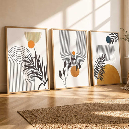 Boho Wall Art Home Decoration Paintings With Frame For Living Room Bed Room Hotel Wall Decor Digital Reprint Set of 3 (13X17 inch)