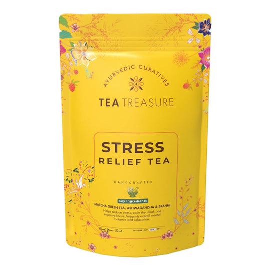 Tea Treasure Stress Relief Tea, Ayurvedic Loose Leaf Green Tea Blend with Ashwagandha Root, Matcha & Brahmi | Calm Mind, Anxiety Relief & Sustained Focus | Jitter-Free Clean Energy, Low Caffeine