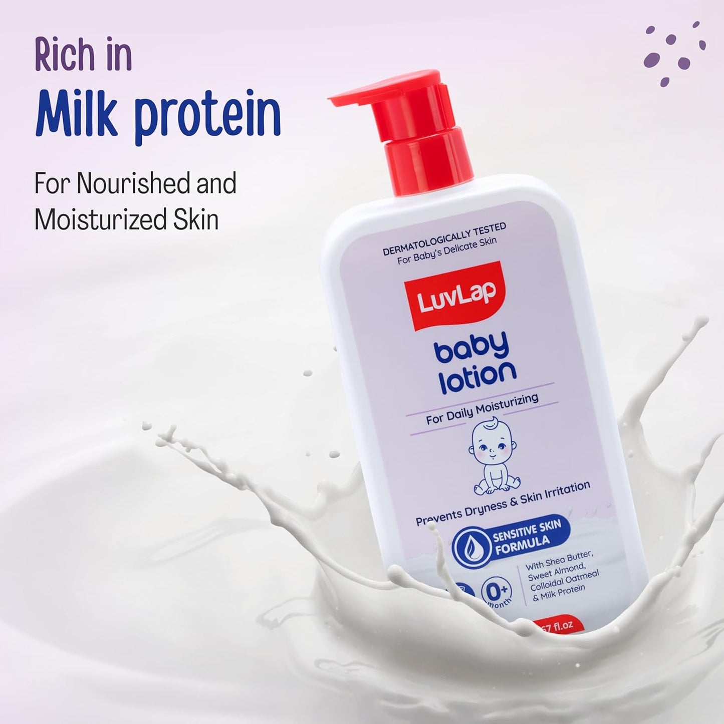 LuvLap Baby Lotion with Milk Protein - 700ml, Suitable for Baby’s Delicate Skin, 24 Hour Protection for Sensitive Skin, Shea Butter and VIT E, Paraben Free, Sweet Almond Oil, Dermatologically Tested