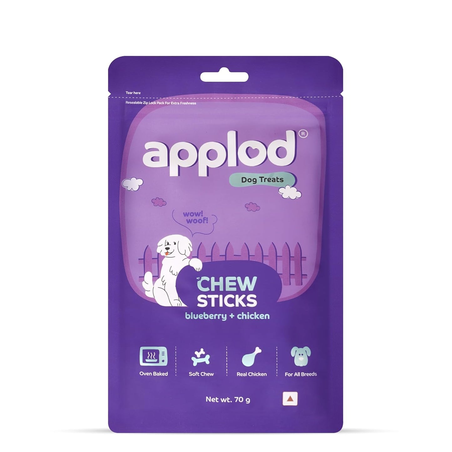 Applod Blueberry & Chicken Chew Sticks for Puppies & Adult Dogs | Soft & Chewy Training Treats for All Breeds | Healthy Easy-to-Chew Dog Snacks | 70g