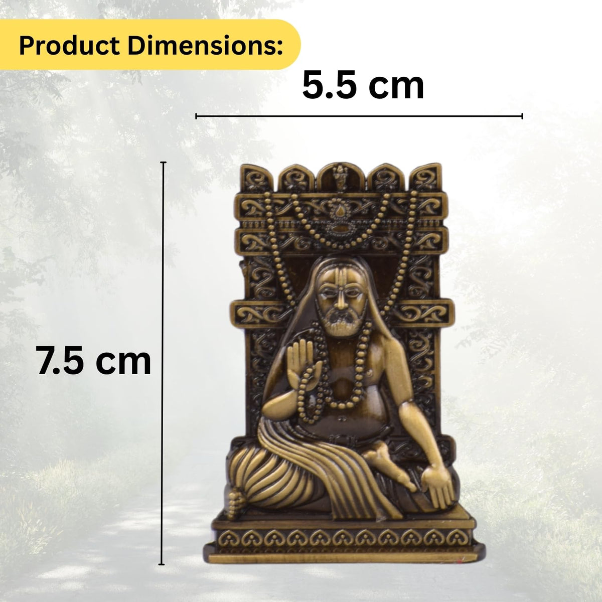 Shri Raghavendra Swami Idol for Car Dashboard | Sri Raghavendra Swamy Murti | Spiritual Blessings & Protection | Golden, Silver Black, Copper, Brass Finishes | Anti-Slip Base(S979-BRS)