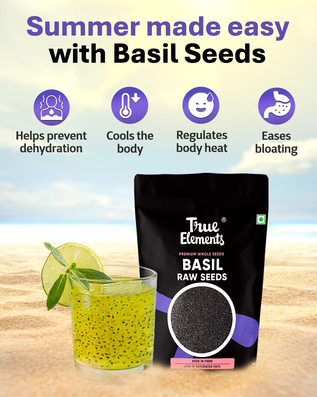 True Elements Basil Seeds 250g - Sabja Seeds | High Fibre and Omega 3
