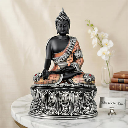Buddha Statue Showpiece Idol Home Decor Items for Living Room and Gifts (Silver Black Copper)