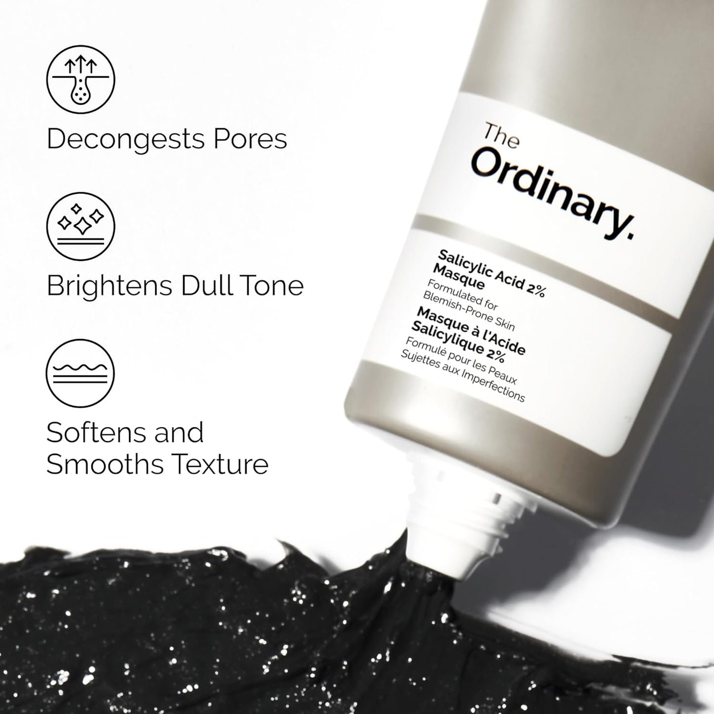 The Ordinary Salicylic Acid 2% Masque with black mask being applied